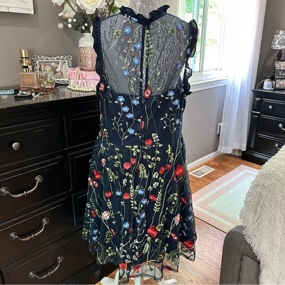 City Studio 16W Navy Mesh Floral Embroidered Fit & Flare Dress - Picture 9 of 16